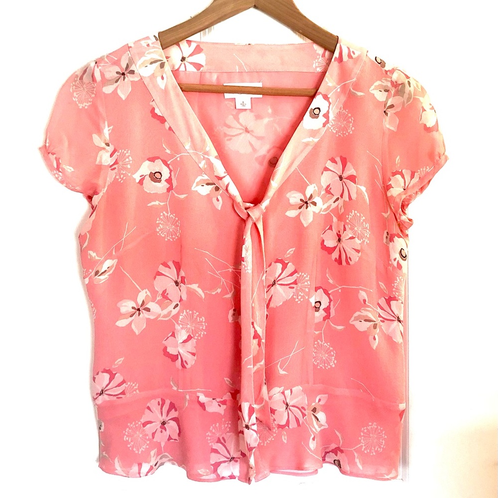 Ann Taylor Loft Pink Floral Short Sleeve Blouse
